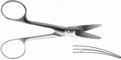 Ножницы медицинские хирургические детские, тупоконечные, вертикально - изогнутые, 125 мм.Н-64